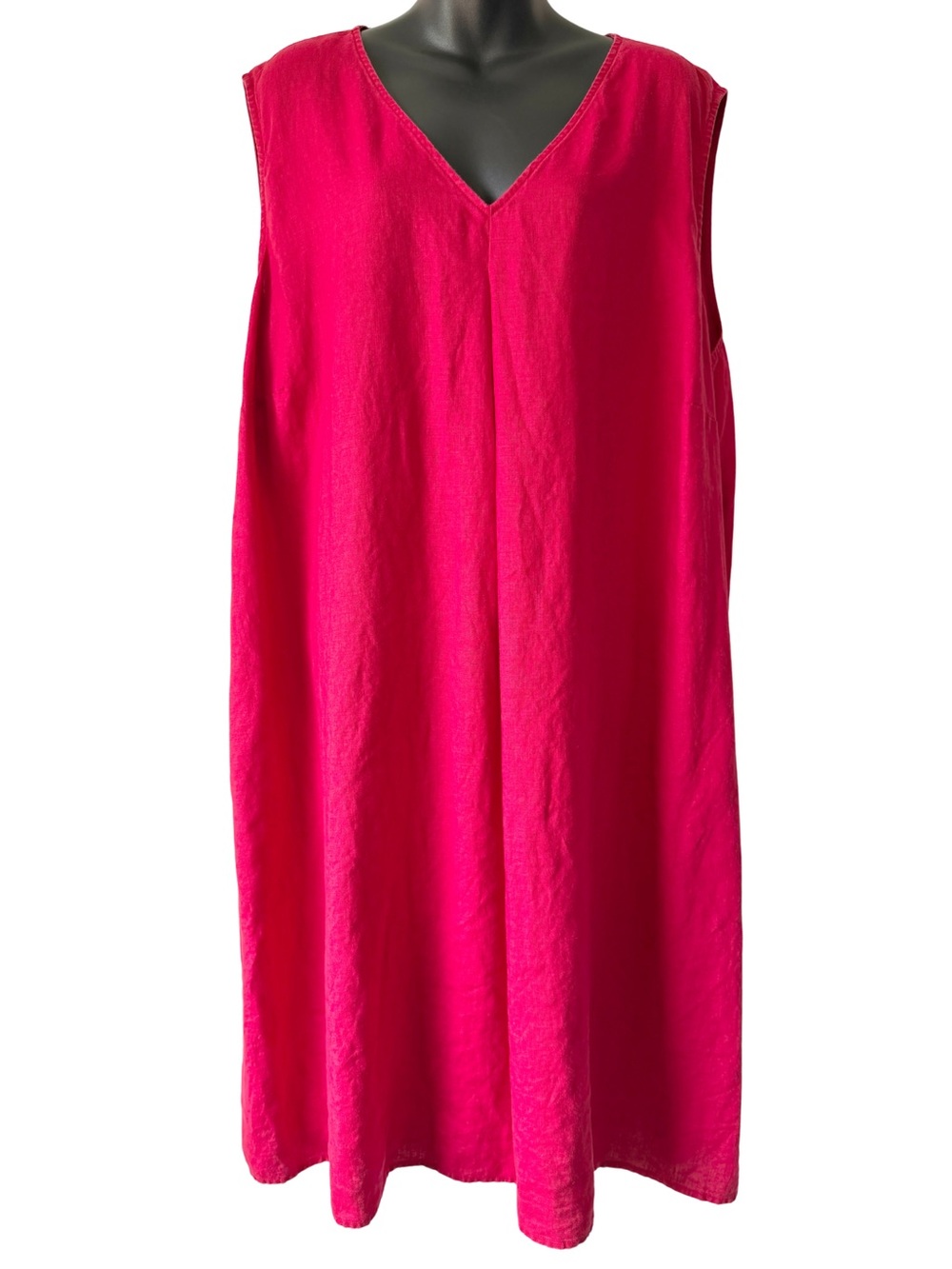 J. Jill Bright Red Pink V-Neck Midi Dress Womens Plus Size 3X Linen Sleeveless